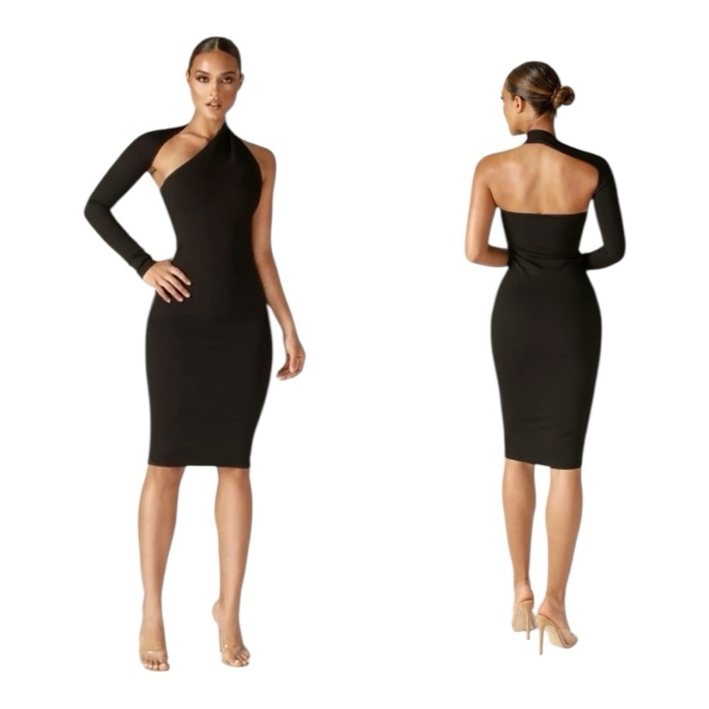 ALIAVA Lilux One Shoulder Modern Maxi Dress Black Formal Gown Size Large NWT - Picture 2 of 15